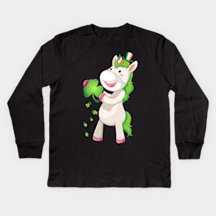 St Patricks Day Girls Dabbing Unicorn Leprechaun Lepricorn Kids Long Sleeve T-Shirt